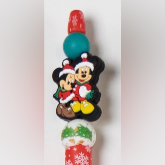 Mini and Mickey Disney Holiday Christmas Pen Custom Made Silicone Beaded Pen - Picture 2 of 2